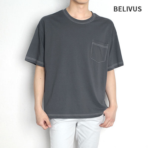빌리버스 남자 오버핏 반팔티 BFR003 챠콜 남자반팔 티셔츠